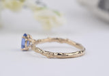 Tree texture Olive Green Sapphire Solid 14k Gold Engagement Ring