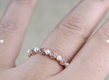 Vintage Rose Bud Ring White Fresh Pearl Solid 14k Rose, Yellow Gold Wedding Band