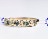 Vintage Rose Bud Ring Green sapphire Solid 14k Yellow Gold Wedding Band