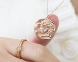 Antique medusa coin pendant, solid 14k rose gold necklace