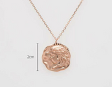 Antique medusa coin pendant, solid 14k rose gold necklace