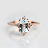 Vintage Aquamarine Engagement ring 1.3 ct oval Aquamarine, white diamond , rose gold yellow gold engagement ring