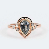 Vintage Two tones, Pear Shape Sapphire Engagement Ring 14k yellow and rose gold white diamond ring