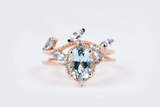 Vintage Aquamarine Engagement ring 1.3 ct oval Aquamarine, white diamond , rose gold yellow gold engagement ring