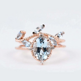 Gorgeous Aquamarine Engagement ring Ivy leaf wedding band set Aquamarine Bridal set rose gold yellow gold white gold white diamond