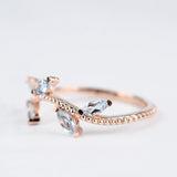 Aquamarine laurel leaves wedding band rose gold yellow gold ivy leaf ring