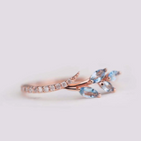 Gorgeous vintage aquamarine leaf and white diamond band rose gold yellow gold wedding band