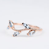 Aquamarine laurel leaves wedding band rose gold yellow gold ivy leaf ring
