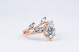 Gorgeous Aquamarine Engagement ring Ivy leaf wedding band set Aquamarine Bridal set rose gold yellow gold white gold white diamond