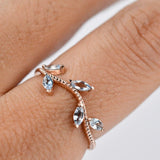Aquamarine laurel leaves wedding band rose gold yellow gold ivy leaf ring