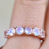 4 mm Round Rainbow Moon Stone ring 14k Rose gold Vintage Wedding Band