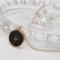 Love is only, both side love heart pendant , 14k rose gold Love coin necklace