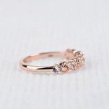 Vintage Rose Bud wedding band white sapphire, solid rose, yellow, and white gold ring