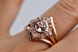 Floral Engagement Ring Stunning plain shank pink morganite & white diamond rose gold engagement ring