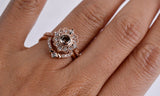 Floral & Vintage Engagement ring Cognac Diamond 14k solid rose gold and white Diamond