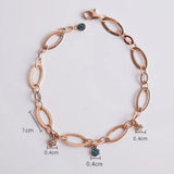 Vintage Links with Snow Flack Charms Bracelet, 14k Solid Rose Gold Diamond Charms Daily Bracelet