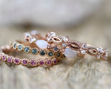 Australian White Opal and White Diamond Art Deco Ring 6 Solid 10k 14k Gold Wedding Band