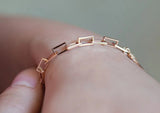 Love Charm Square Links Daily Bracelet 14K Solid Rose Gold Vintage chain Bracelet