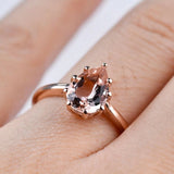 Solitary Pear Shape, AAAA Peach Salmon Morganite 14k Rose gold Engagement Ring