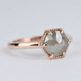 Gray Diamond Engagement ring Hexagon Art deco, Solid 14k rose gold ring