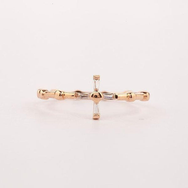 Cross Rosary Ring, White Chrystal 14k Solid Rose gold Daily Rosary Ring