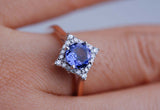 Diamond Halo 6mm Round Tanzanite Engagement ring Solid Rose gold yellow gold ring