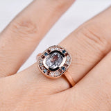 Vintage Light Gray Sapphire Engagement Ring Multi Diamond Halo Mil Grain 14k Rose gold Ring