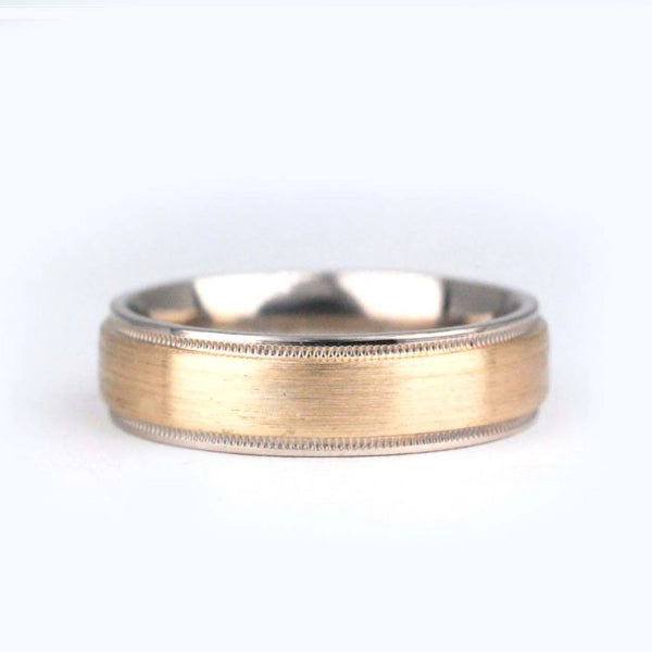 Handmade Milgrarain Eternity wedding band for man solid yellow and white gold