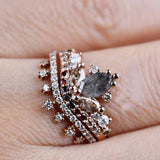 Stunning Multi Color Diamond, Tiara Style Solid 14k Rose Gold Engagement Ring