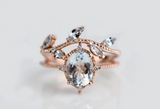 Gorgeous Aquamarine Engagement ring Ivy leaf wedding band set Aquamarine Bridal set rose gold yellow gold white gold white diamond
