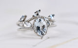 Gorgeous Aquamarine Engagement ring Ivy leaf wedding band set Aquamarine Bridal set rose gold yellow gold white gold white diamond