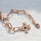 Vintage Multi Links Solid 14k Rose gold Bracelet,t pretty cross charm and Cognac diamond on Square disc point Fashionable Bracelet