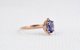 Vintage hand made Tanzanite Engagement ring 1.2 ct oval natural tanzanite , white diamond , solid rose gold yellow gold white gold ring