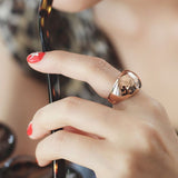 Plain Dorm Art Deco  Cocktail Ring Solid 14k Roses Gold Hollow Ring