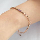14k Solid Gold link Chain Purple Diamond Daily Bracelet