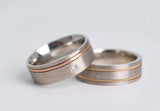 Hand made two tones milgrain men's wedding band Brushed finish solid white gold with yellow gold ring