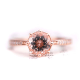 Classical Beauty 7mm Round pink Morganite Engagement ring rose gold white diamond shank ring