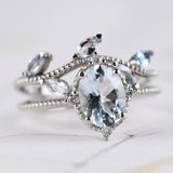 Aquamarine laurel leaves wedding band rose gold yellow gold ivy leaf ring