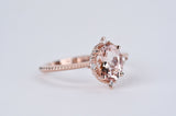 Vintage Pink Morganite engagement ring 1.2ct oval morganite & white diamond rose gold ring