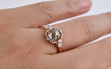 Light Brown Vintage Loose Diamond Engagement ring Art Deco 14k solid rose gold white diamond ring