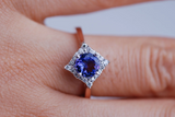 Diamond Halo 6mm Round Tanzanite Engagement ring Solid Rose gold yellow gold ring