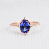 Vintage hand made Tanzanite Engagement ring 1.2 ct oval natural tanzanite , white diamond , solid rose gold yellow gold white gold ring
