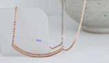 Art Deco Style, Rounded Bar Solid gold necklace white diamond Necklace, 14k solid rose gold