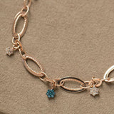 Vintage Links with Snow Flack Charms Bracelet, 14k Solid Rose Gold Diamond Charms Daily Bracelet