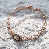 Art Deco links, Multi Brown Oval link Point Vintage 14k Solid rose gold Bracelet