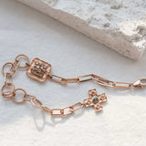 Vintage Multi Links Solid 14k Rose gold Bracelet,t pretty cross charm and Cognac diamond on Square disc point Fashionable Bracelet