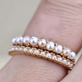 2.5mm Round AAA Fresh Pearl 14k Solid Gold Vintage Wedding Band