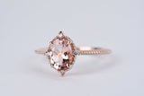 Vintage Pink Morganite engagement ring 1.2ct oval morganite & white diamond rose gold ring