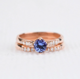 Blue berry Natural Tanzanite Engagement ring white diamond rose gold engagement ring