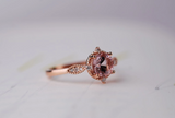 art deco floral vintage Engagement ring  6.5mm round pink morganite 14k solid rose gold ring